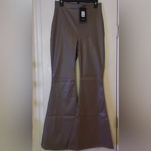 FashionNova Faux Leather Flare Pants, Size L, Mocha